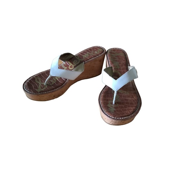 Sam Edelman “Romy” White Leather Thong Style Wedge Sandals 10M - Picture 3 of 9